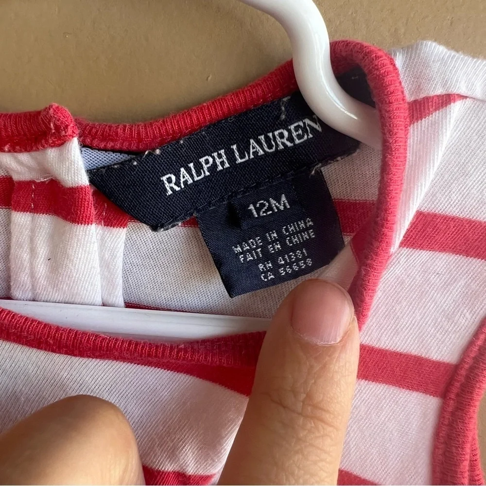 Ralph Lauren Infant Girls Romper Bubble Red Stripe Top/Floral Bottom Sz 12M